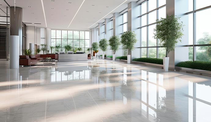 Luxurious commercial lobby with polished marble flooring