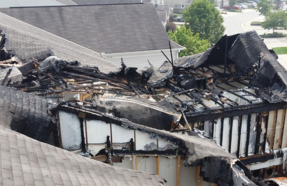 A house damaged by the aftermath of a fire