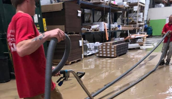 A warehouse that has been affected by flooding