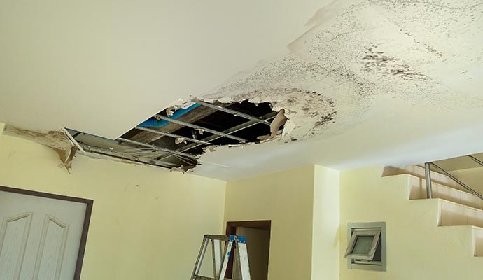 Structurally damaged ceiling